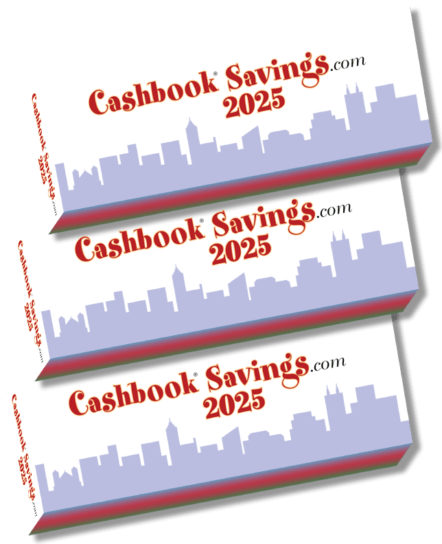 Three stacks of cash books with the words cashbook savings 2 0 2 5 on them.